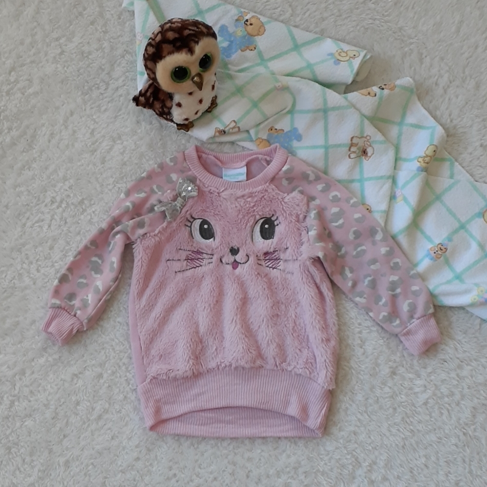 Nanette Baby Girls Pink Fuzzy Kitten Sweatshirt Size 24M